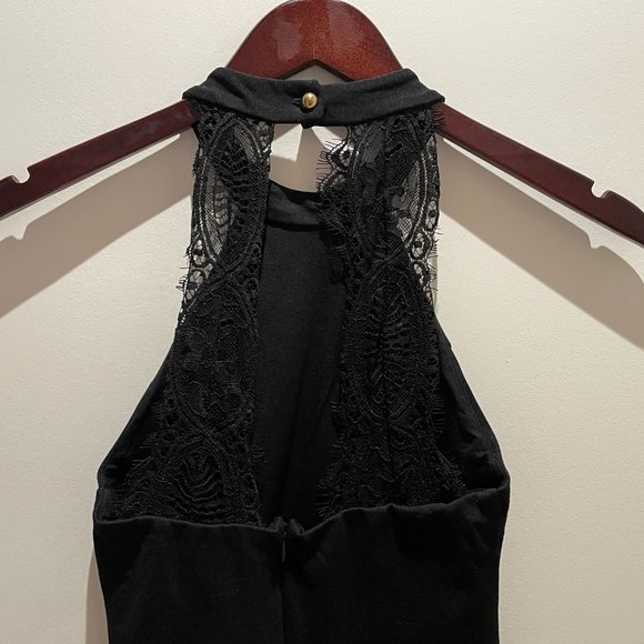 Lulu's Lace Back Halter Little Black Bodycon Dress, Small - Picture 2 of 4